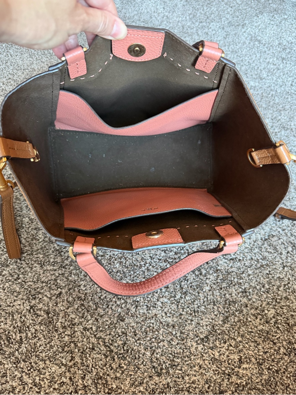 Tory Burch McGraw Colorblock Leather Tote, Pink and Tan, Crossbody Strap - Picture 2 of 7